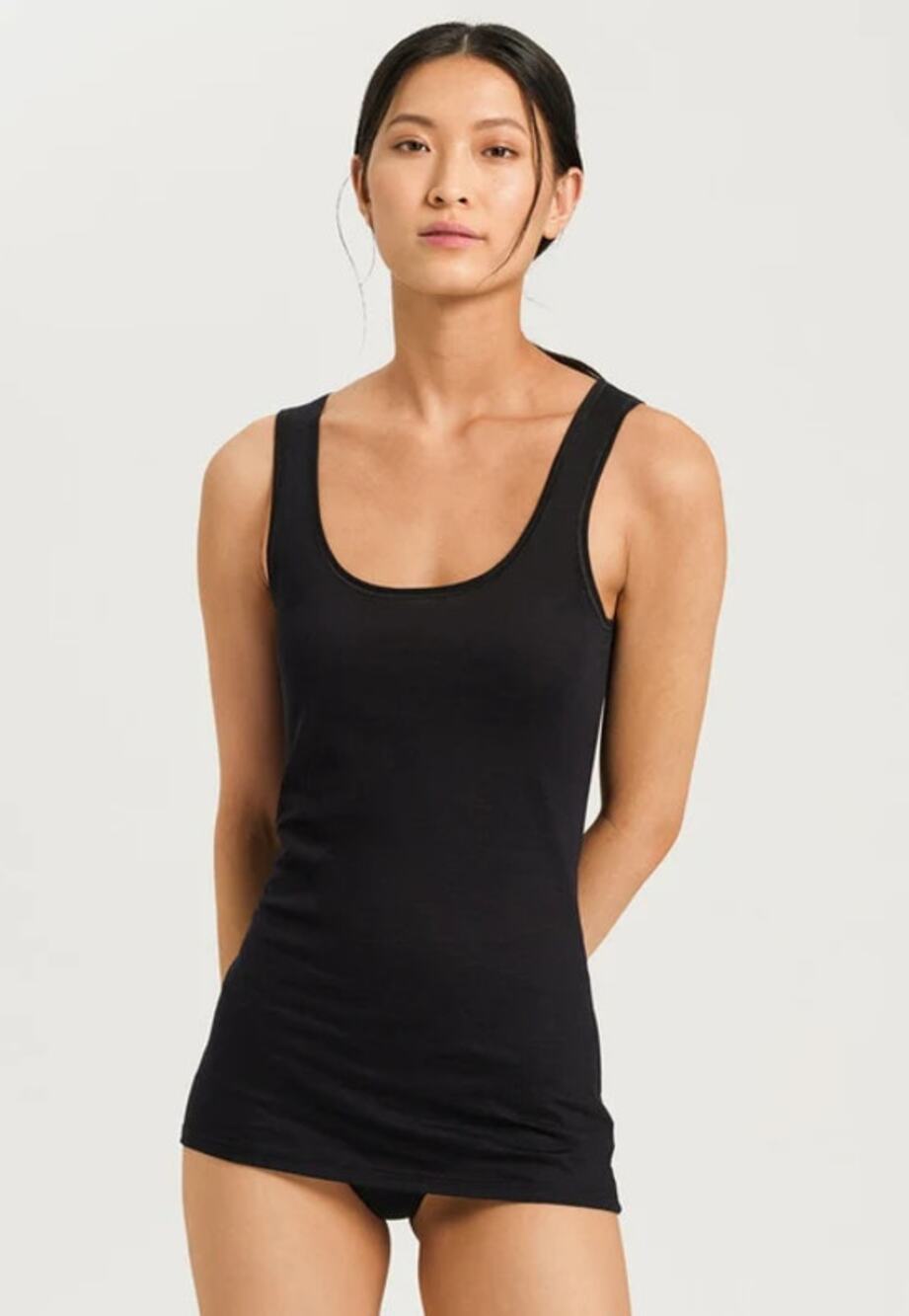 HANRO Women's Ultralight Tank Top Medium US 10/12 Black Scoop Neck NWT